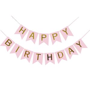 Bannière Joyeux <span class=keywords><strong>Anniversaire</strong></span> DIY 16x20cm Rose Poudré – Décorations de Fête, Guirlande, Décoration Murale pour Chambre d'Enfant, Femme et Fille - Product Image 1