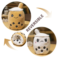 Peluche Boba Réversible Kawaii, Jouet Doux Double Face Thème Bubble Tea avec Rembourrage en Coton PP