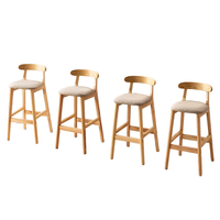 Tabouret de bar en bois massif avec dossier |   Tabouret haut de style nordique pour hôtel, centre commercial et bar à domicile |   Tabouret de comptoir commercial moderne et robuste