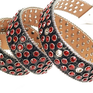 Ready to Ship 1.5 Inch Wide <strong>Red</strong> Bling Bling Mens Rhinestone <strong>Belt</strong> Western Cowboy Crystal Studded Crocodile Leather Waist <strong>Belt</strong> - Product Image 4