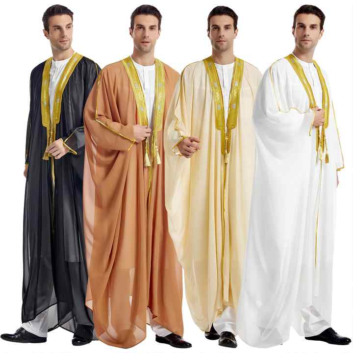 431 Wholesale Islamic Muslim Dubai Men Chiffon Bisht Abaya Eid Arab