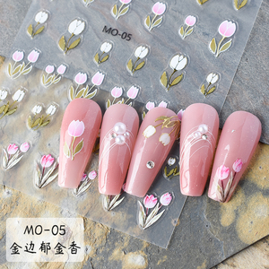 TSZS-pegatinas de <span class=keywords><strong>uñas</strong></span> <span class=keywords><strong>para</strong></span> manicura, adhesivos <span class=keywords><strong>para</strong></span> <span class=keywords><strong>uñas</strong></span> con bordes dorados, <span class=keywords><strong>flores</strong></span> <span class=keywords><strong>en</strong></span> <span class=keywords><strong>relieve</strong></span>, Color rojo, rosa, tulipán, venta al por mayor - Product Image 3