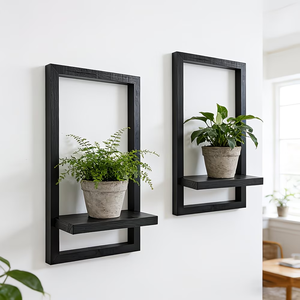 2 estantes flotantes negros <span class=keywords><strong>de</strong></span> <span class=keywords><strong>madera</strong></span> rústica para pared, estantes <span class=keywords><strong>de</strong></span> exhibición montados en la pared para decoración, plantas, fotos, estante <span class=keywords><strong>de</strong></span> pared <span class=keywords><strong>de</strong></span> <span class=keywords><strong>madera</strong></span> - Product Image 1