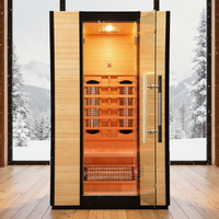 Sauna infrarouge lointain électrique en bois massif de pruche à faible EMF pour 2 personnes, spectre complet, avec fenêtres en traversée