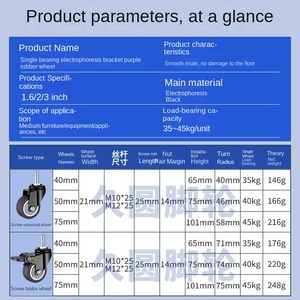 75mm Schwarzes TPR-Schwenkrollenrad aus Kunststoff mit Bremse >90kg Tragfähigkeit Lenkrolle für Badezimmer - Product Image 2