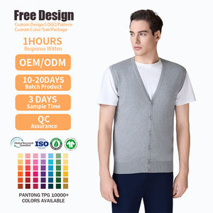 Suéter cárdigan sin mangas con cuello en V y botones para hombre, ropa de punto con logotipo personalizado, estilo moderno para otoño. - Product Image 2