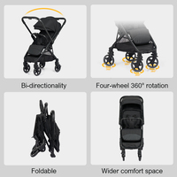 Poussette bébé bidirectionnelle réversible, pliage à une touche, roues pivotantes à 360°, amortisseur de chocs, grand rangement
