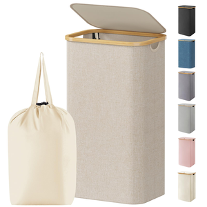 Large <b>Foldable</b> <b>Laundry</b> <b>Basket</b> with Bamboo Handle and Removable Bag for Home Use Hotel Cloth Washing Style with Lid - Product Image 1