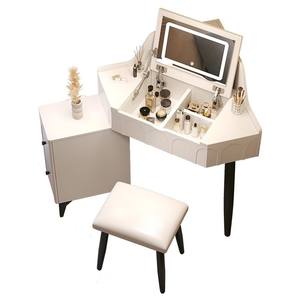 Tocador de maquillaje esquinero moderno y minimalista con espejo iluminado y almacenamiento para dormitorio de mujer - Product Image 5