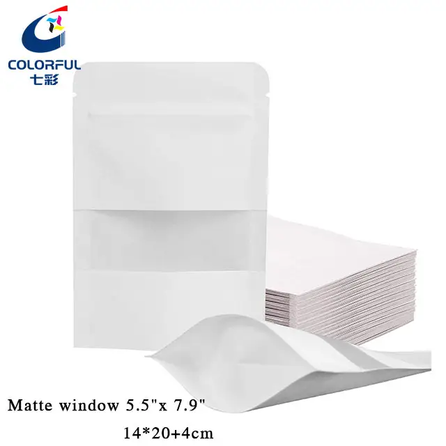 RTS 100 Pcs 5.5 "x 7.9" refermable blanc Kraft pochette debout avec fenêtre mate emballage réutilisable alimentaire fermeture éclair sac en papier