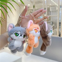 Mignon porte-clés en peluche renard mignon et moelleux, jouet en peluche loup viral, poupée, porte-clés lumineux, ornement de sac de dessin animé