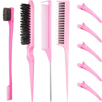 Brosse à cheveux noire et rose en gros, brosse à cheveux lisse, brosse à queue de rat pour le coiffage des bords et du dos, peigne pour lisser les cheveux