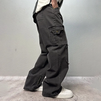 Pantalon cargo HL personnalisé Big Patch Vintage Y2K, jeans multi-poches en denim, jean ample à jambe large simple et délavé taupe, baggy