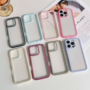 Long Lanh Bling Kim Cương Điện Thoại Trong Suốt Trường Hợp Đối Với iPhone 17 Pro Max 11 12 13 14 15 16 Pro Rõ Ràng Bumper Bảo Vệ Cover Quay Lại - Product Image 2