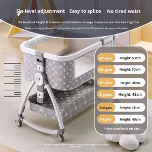 <strong>Top</strong>-Rated Modern Adjustable Baby <strong>Cot</strong> Foldable Bedside Cradle with Storage &amp; Mosquito Net Metal Frame Safety Belt for Newborns - Product Image 2