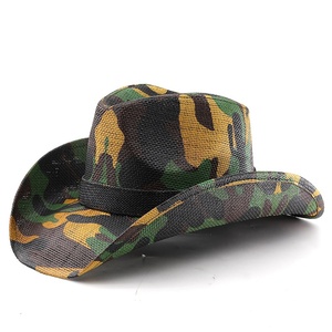 Nuevo Sombrero <span class=keywords><strong>Vaquero</strong></span> Occidental con Estampado de Camuflaje y Rayas, Unisex, 100% Paja de Papel, para Viajes al Aire Libre, Equitación, Protección Solar, Estilo Jazz - Product Image 4