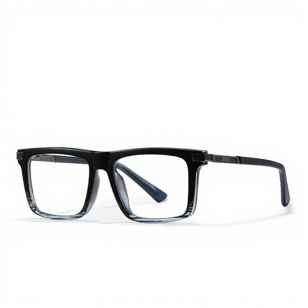 nero brillante in alto, strisce blu in basso