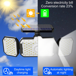 132 LED năng lượng mặt trời lũ an ninh chiếu sáng IP66 không thấm nước 3 đầu đa góc xoay Đèn tường tại chỗ cho vườn sử dụng ngoài trời - Product Image 5