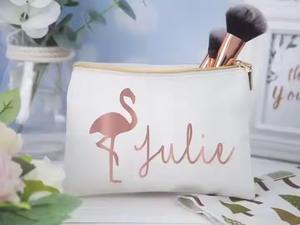 Bolsa de maquillaje de algodón de lona blanca y gris con logotipo personalizado lámina de oro rosa bolsa de cosméticos de regalo para dama de honor - Product Image 6