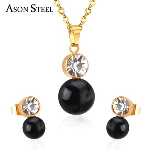 High Quality <b>Pearl</b> Zircon Bridal Stainless Steel Stud <b>Earrings</b> <b>Necklace</b> Women Jewelry <b>Set</b> - Product Image 3