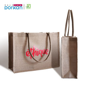 Bolsa de regalo de <span class=keywords><strong>yute</strong></span> reciclada, bolsa de <span class=keywords><strong>yute</strong></span> personalizada, ecológica, con asas de correas redondas de algodón, fibra redonda en el interior, superventas - Product Image 4