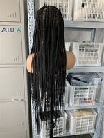 Perruque tressée LD016, style Box Braids pour femmes noires, entièrement en dentelle, sans nœuds, avec cheveux de bébé, noir naturel premium, en stock, style déesse