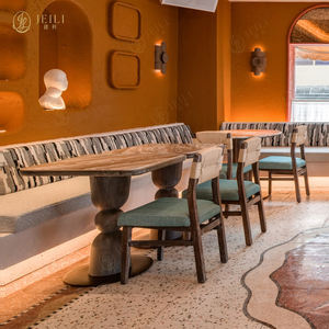 कॉफी शॉप कैफे होटल रेस्तरां लकड़ी की मेज और कुर्सी फर्नीचर के लिए चीनी रेस्तरां सोफे बूथ बैठने के लिए फर्नीचर सेट किया - Product Image 2