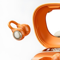 Écouteurs TWS à texture cuir, à clipser sur l'oreille, avec réduction de bruit, commande tactile et étui de chargement Type-C avec miroir