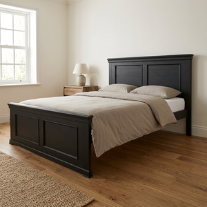 Cadre de lit double européen haut de gamme – Construction vintage en bois Radiata/MDF pour des chambres spacieuses et confortables (Noir/Blanc) - Product Image 1