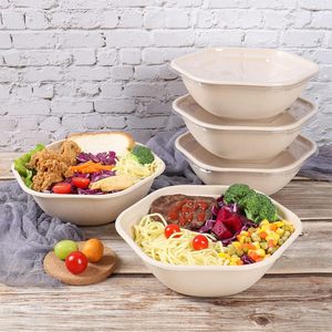 Eco Friendly Disposable Hexagonal Bagasse Bowls 1600/1300/1000/750ml Food Lunch Box to Go Hexagon Salad Container Bowl - Product Image 2