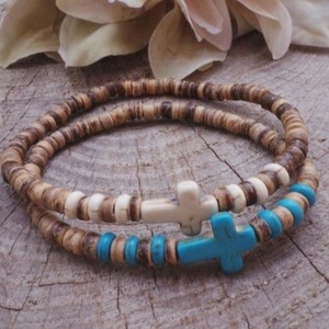 กำไลข้อมือคริสตัลสีเทอร์ควอยส์สำหรับผู้ชายสร้อยข้อมือทางศาสนาทำด้วยมือประดับลูกปัดทำมือกำไลข้อมือไม้ยืดหยุ่น - Product Image 1