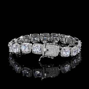 European and American New High-quality Hip-hop 10mm Men's Rock Sugar <b>Bracelet</b> <b>Copper</b> Micro-inlaid Square Zircon Jewelry Handmad - Product Image 3