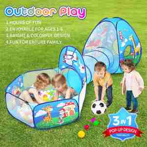Maison de jeu pour enfants, intérieur/extérieur, jungle, 3 en 1, tente pour tout-petits avec fosse à balles et tunnel de jeu - Product Image 3