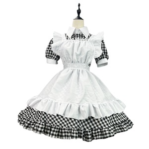 Japanese Maid Costume Women Short Sleeve Sky Blue White Apron Dress Stage Performance Cosplay Outfit Adult Size - Product Image 5