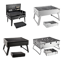 Table de barbecue moderne en acier inoxydable, grande et carrée, avec hauteur réglable, pour extérieur, avec cendrier et pinces, pour jardin