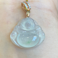 Statue de Bouddha en Jade Émeraude Naturel, Fleurs Flottantes Effet Glace, Pendentif Bouddha, Pendentif en Jade Maitreya à Gros Ventre pour Femme