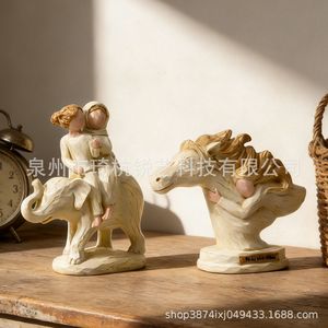 Modern Children Horse And <b>Elephant</b> Resin Craft Figurine Home Decoration Artistic Cartoon Style Tabletop Ornament - Product Image 2