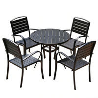 Ensemble de meubles de jardin en fer moderne, table et chaises, 5 pièces, avec structure en panneaux de bois, 4 places
