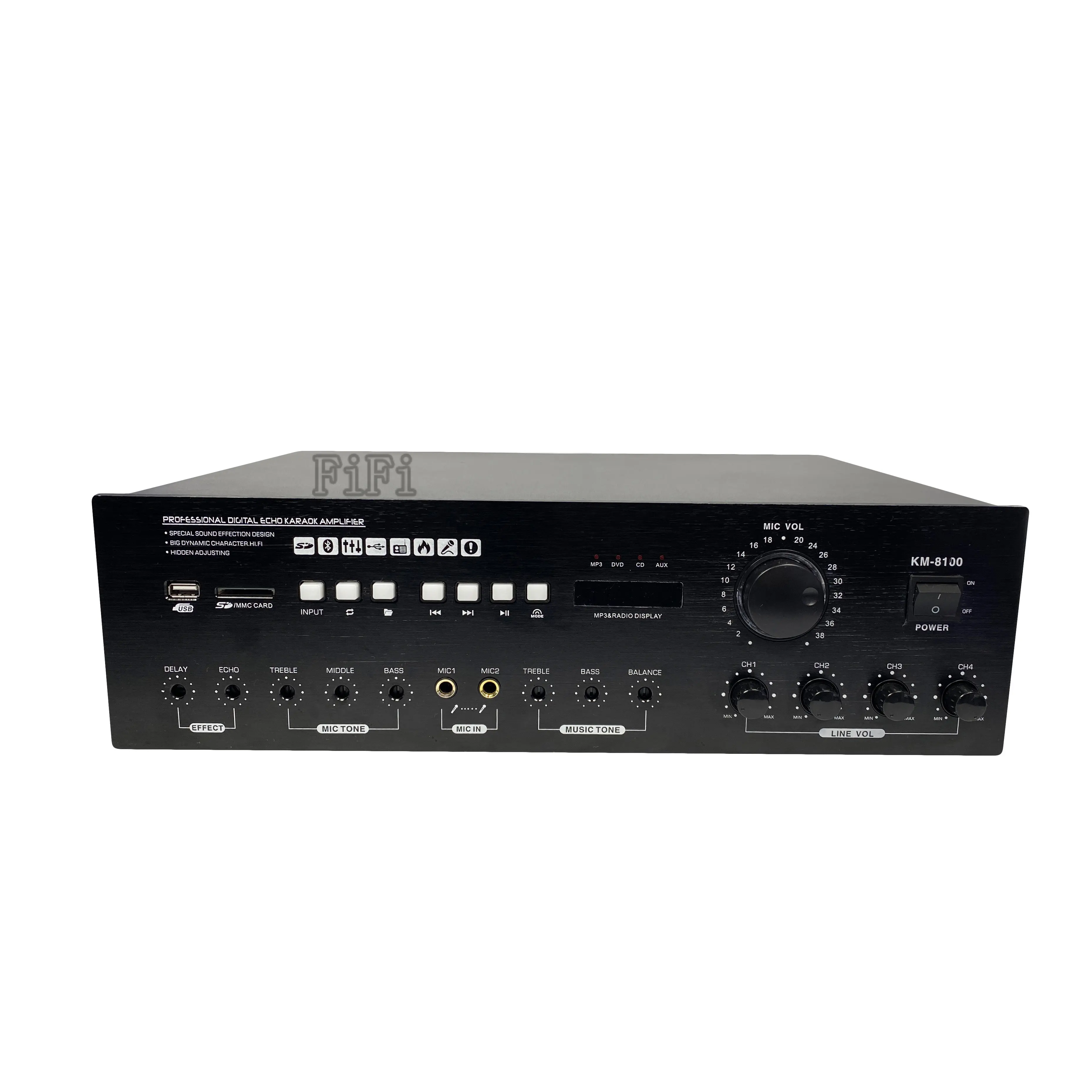 KM-5100 Penguat Sistem Pa Profesional Pengeras Karaoke Daya Stereo 100Watt Amplifier Pencampur