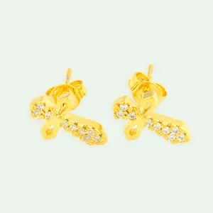 wholesale fashion jewelry 18k gold stud earrings with cross design