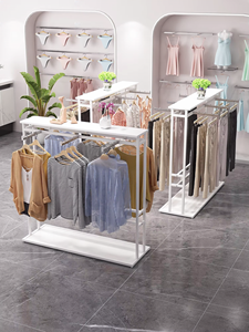 Étagère de présentation en métal à double rangée et 5 niveaux, minimaliste et écologique, pour vêtements de garçons et de filles, double face, suspendue, sur pied, pour magasin - Product Image 2