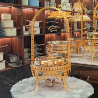 GOLDEN KEY 8L Ensemble de buffet doré, chauffe-plats suspendus en acier inoxydable avec couvercle roulant pour traiteur et buffet