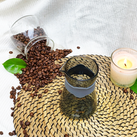 Ensemble de théière et de tasse à café en verre borosilicate de haute qualité, moderne, résistant à la chaleur, écologique, gris, en stock, petit et transparent