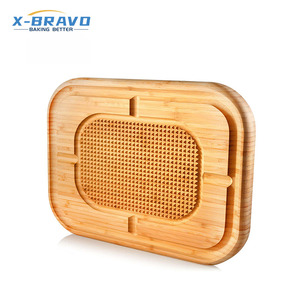 Planche à découper bloc de boucherie à Steak robuste avec <span class=keywords><strong>fente</strong></span> profonde cuisine <span class=keywords><strong>bois</strong></span> plateau épais réversible pointu - Product Image 1