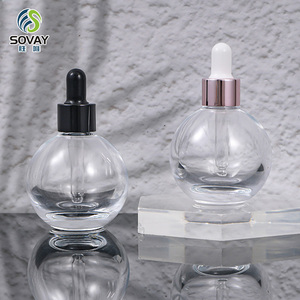 Venta Caliente de Botellas de Vidrio Transparente Ecológicas con Gotero de 10 ml, 20 ml y 50 ml, Forma Esférica Vacía para Aceite Esencial/Perfume/Cuidado de la Piel - Product Image 1
