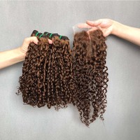 Cheveux Vierges de Haute Qualité Super Double Drawn Alignés Cuticules Vietnamiens, Bouclés Pixie, Couleur Marron