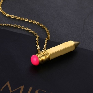 School Supplies Necklace Stainless Steel Openable Pencil <b>Pendant</b> Necklace <b>Initial</b> <b>Silver</b> Gold Necklace for Women - Product Image 4