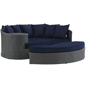 Modern Outdoor Patio PE Rattan Lounge Chair Set Sunbathing Sofa Bed Furniture