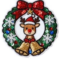 Badge brodé 3D personnalisé en tissu sergé avec broderie dorée, motif de Noël mignon à sequins, thermocollant pour vêtements et chapeaux