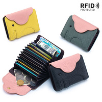 Dompet Koin Portabel Organizer ID Multifungsi Kulit Sapi Asli Lapisan Pertama Gaya Korea Lucu dengan Banyak Slot Kartu